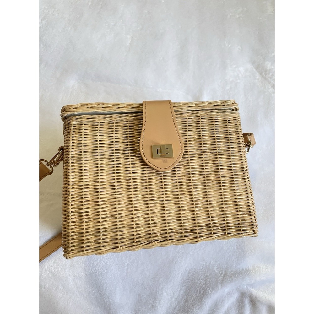 KAYU Mia leather-trimmed wicker shoulder bag Leather Straps Basket Bag Summer - Picture 3 of 12